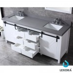 Marsyas 80" White Double Vanity, Grey Quartz Top, White Square Sinks and 30" Mirrors