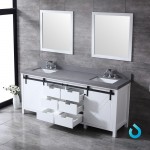 Marsyas 80" White Double Vanity, Grey Quartz Top, White Square Sinks and 30" Mirrors