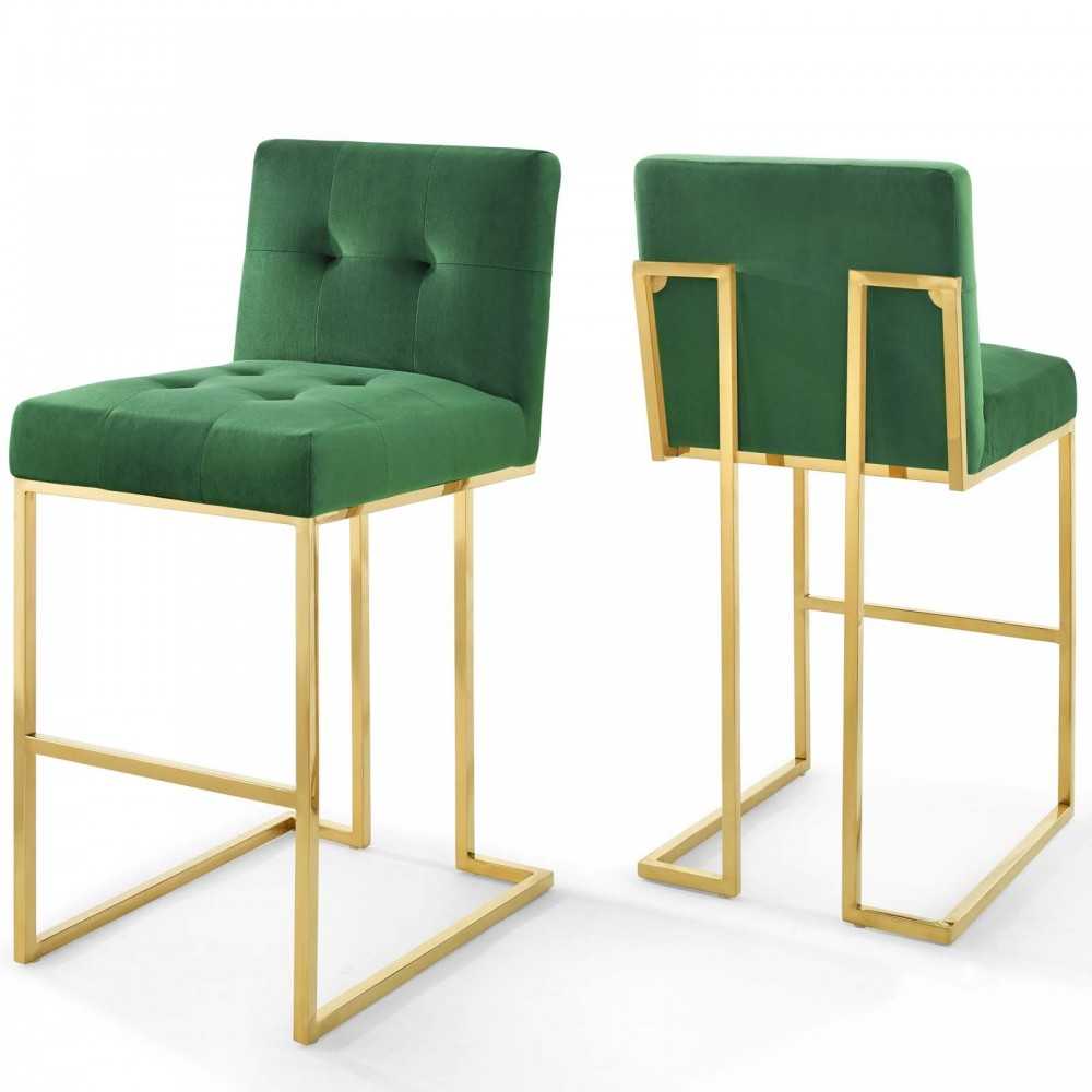 Privy Gold Stainless Steel Performance Velvet Bar Stool Set of 2 Privy Gold Stainless Steel Performance Velvet Bar Stool Set of 2