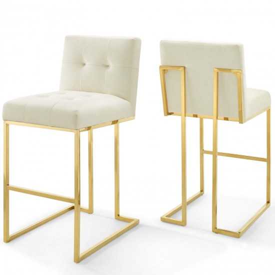 Privy Gold Stainless Steel Performance Velvet Bar Stool Set of 2