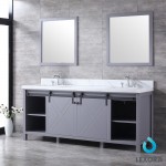 Marsyas 80" Dark Grey Double Vanity, White Carrara Marble Top, White Square Sinks and 30" Mirrors