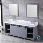 Marsyas 80" Dark Grey Double Vanity, White Carrara Marble Top, White Square Sinks and 30" Mirrors