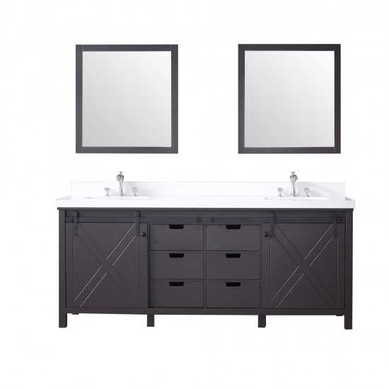 Marsyas 80" Brown Double Vanity, White Quartz Top, White Square Sinks and 30" Mirrors