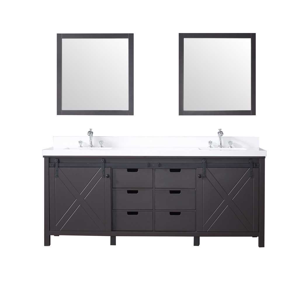 80 In Brown Double Vanity Set With White Quartz Top With White Ceramic Square Undermount Sinks And 30 In Mirrors