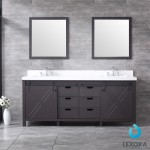 Marsyas 80" Brown Double Vanity, White Quartz Top, White Square Sinks and 30" Mirrors