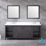 Marsyas 80" Brown Double Vanity, White Quartz Top, White Square Sinks and 30" Mirrors