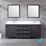 Marsyas 80" Brown Double Vanity, White Quartz Top, White Square Sinks and 30" Mirrors