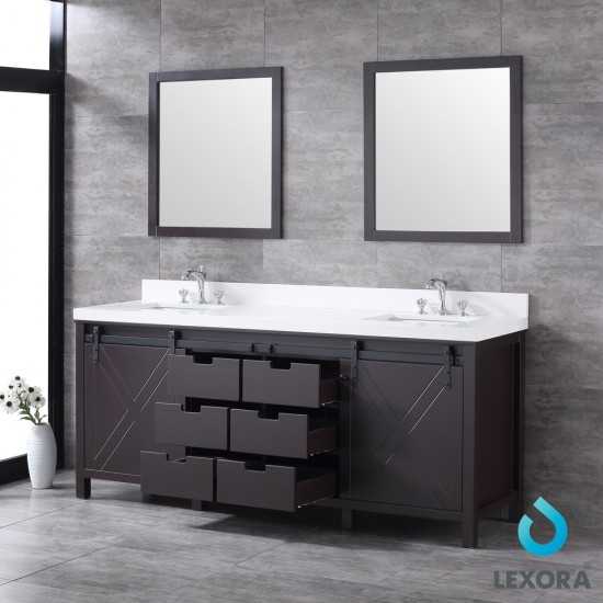 Marsyas 80" Brown Double Vanity, White Quartz Top, White Square Sinks and 30" Mirrors