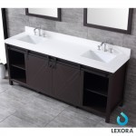 Marsyas 80" Brown Double Vanity, White Quartz Top, White Square Sinks and 30" Mirrors