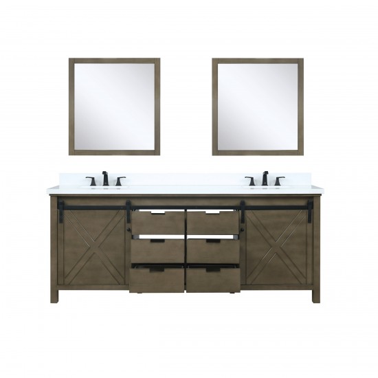 Marsyas 80" Rustic Brown Double Vanity, White Quartz Top, White Square Sinks and 30" Mirrors