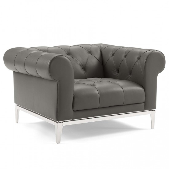 Idyll Tufted Upholstered Leather Sofa and Armchair Set