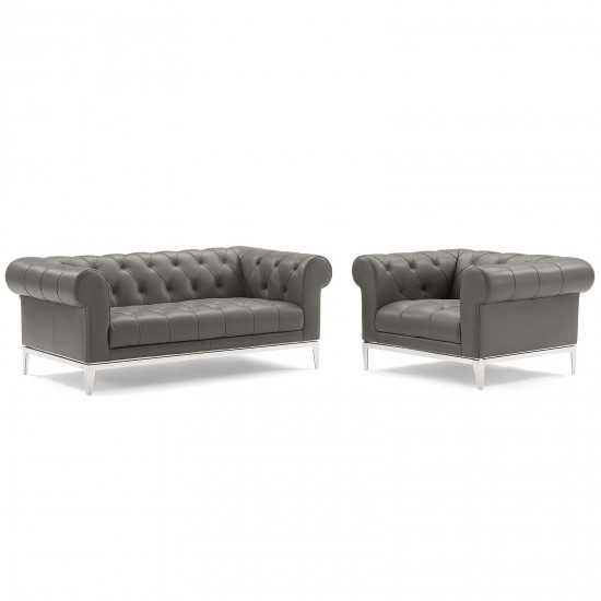 Idyll Tufted Upholstered Leather Loveseat and Armchair