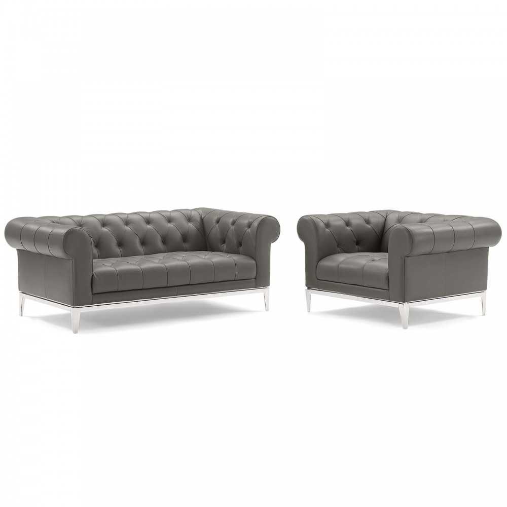 Idyll Tufted Upholstered Leather Loveseat and Armchair Idyll Tufted Upholstered Leather Loveseat and Armchair