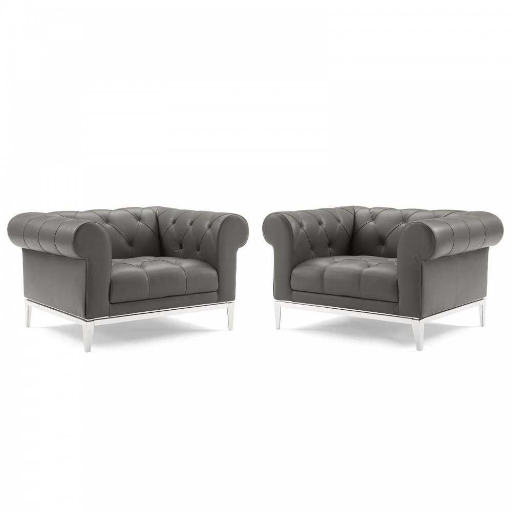 Idyll Tufted Upholstered Leather Armchair Set of 2