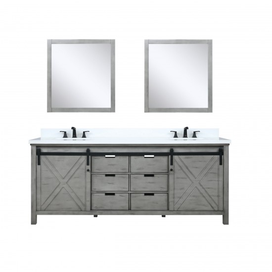 Marsyas 80" Ash Grey Double Vanity Ash Grey, White Quartz Top, White Square Sinks and 30" Mirrors