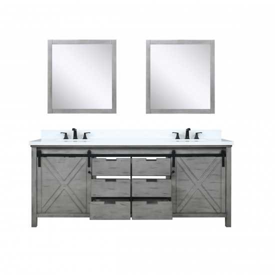 Marsyas 80" Ash Grey Double Vanity Ash Grey, White Quartz Top, White Square Sinks and 30" Mirrors