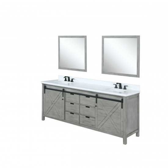 Marsyas 80" Ash Grey Double Vanity Ash Grey, White Quartz Top, White Square Sinks and 30" Mirrors