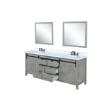 Marsyas 80" Ash Grey Double Vanity Ash Grey, White Quartz Top, White Square Sinks and 30" Mirrors