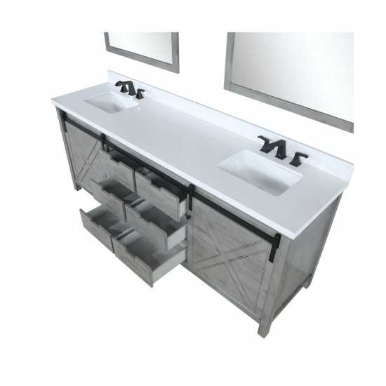 Marsyas 80" Ash Grey Double Vanity Ash Grey, White Quartz Top, White Square Sinks and 30" Mirrors