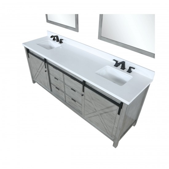 Marsyas 80" Ash Grey Double Vanity Ash Grey, White Quartz Top, White Square Sinks and 30" Mirrors