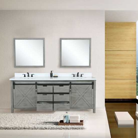 Marsyas 80" Ash Grey Double Vanity Ash Grey, White Quartz Top, White Square Sinks and 30" Mirrors