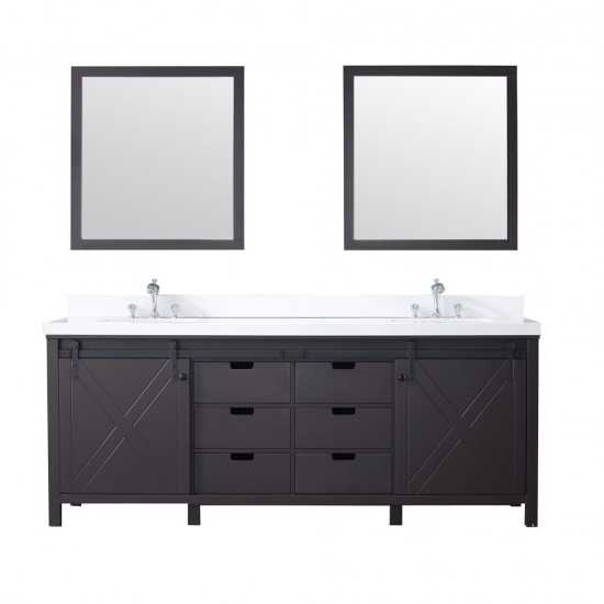 Marsyas 84" Brown Double Vanity, White Quartz Top, White Square Sinks and 34" Mirrors