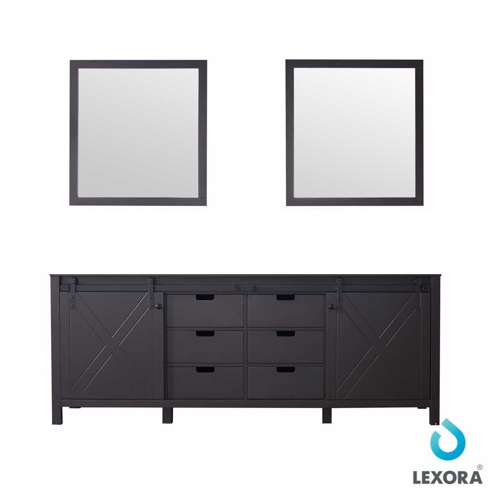 Marsyas 84" Brown Double Vanity, no Top and 34" Mirrors Marsyas 84" Brown Double Vanity, no Top and 34" Mirrors