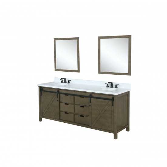 Marsyas 84" Rustic Brown Double Vanity, White Quartz Top, White Square Sinks and 34" Mirrors