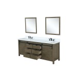 Marsyas 84" Rustic Brown Double Vanity, White Quartz Top, White Square Sinks and 34" Mirrors