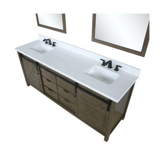 Marsyas 84" Rustic Brown Double Vanity, White Quartz Top, White Square Sinks and 34" Mirrors