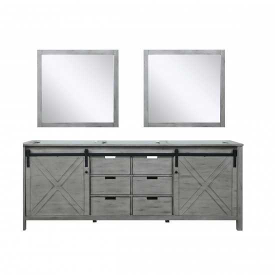 Marsyas 84" Ash Grey Double Vanity, no Top and 34" Mirrors