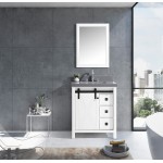 Marsyas Veluti 30" White Single Vanity, Grey Quartz Top, White Square Sink and 28" Mirror