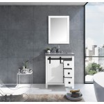 Marsyas Veluti 30" White Single Vanity, Grey Quartz Top, White Square Sink and 28" Mirror