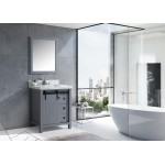 Marsyas Veluti 30" Dark Grey Single Vanity, White Carrara Marble Top, White Square Sink and 28" Mirror