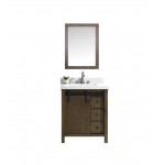 Marsyas Veluti 30" Rustic Brown Single Vanity, White Quartz Top, White Square Sink and 28" Mirror