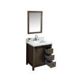 Marsyas Veluti 30" Rustic Brown Single Vanity, White Quartz Top, White Square Sink and 28" Mirror