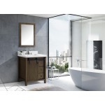 Marsyas Veluti 30" Rustic Brown Single Vanity, White Quartz Top, White Square Sink and 28" Mirror