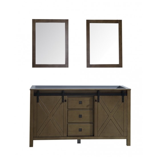 Marsyas Veluti 60" Rustic Brown Double Vanity, no Top and 24" Mirrors