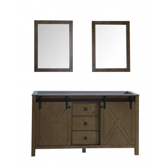 Marsyas Veluti 60" Rustic Brown Double Vanity, no Top and 24" Mirrors