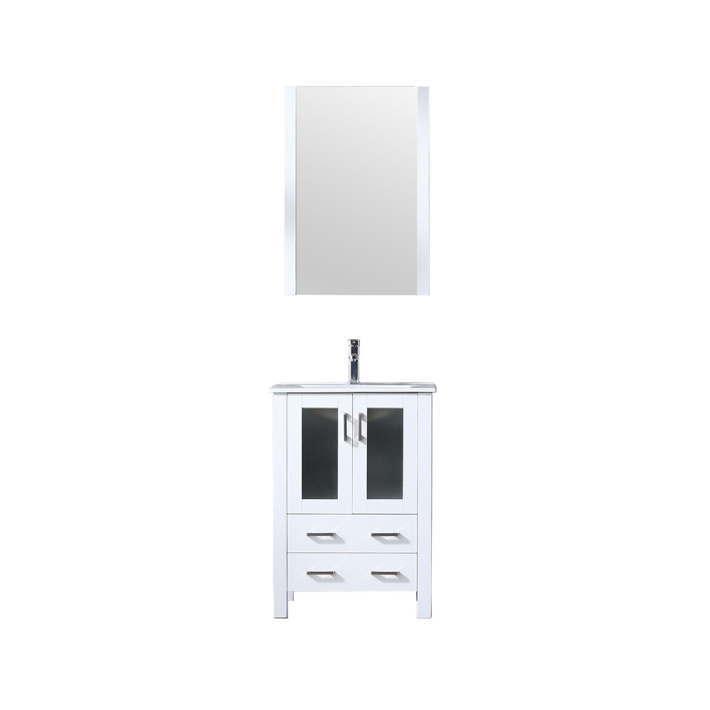 Volez 24" White Single Vanity, Integrated Top, White Integrated Square Sink and 22" Mirror