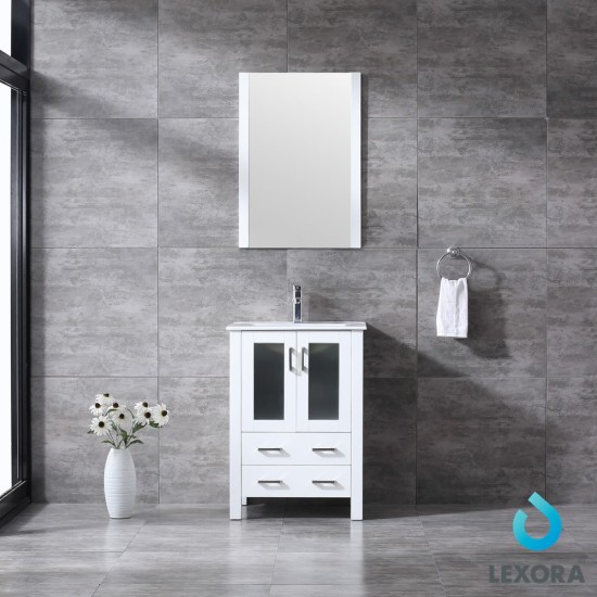 Volez 24" White Single Vanity, Integrated Top, White Integrated Square Sink and 22" Mirror