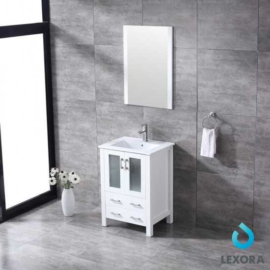 Volez 24" White Single Vanity, Integrated Top, White Integrated Square Sink and 22" Mirror