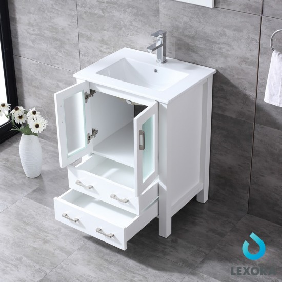 Volez 24" White Single Vanity, Integrated Top, White Integrated Square Sink and 22" Mirror