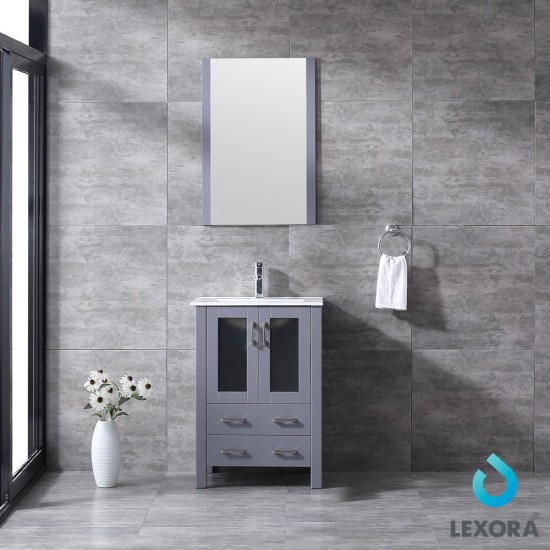 Volez 24" Dark Grey Single Vanity, Integrated Top, White Integrated Square Sink and 22" Mirror