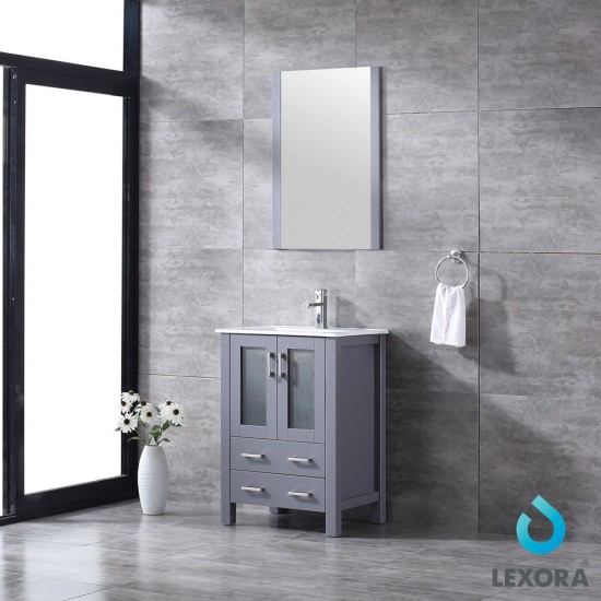 Volez 24" Dark Grey Single Vanity, Integrated Top, White Integrated Square Sink and 22" Mirror