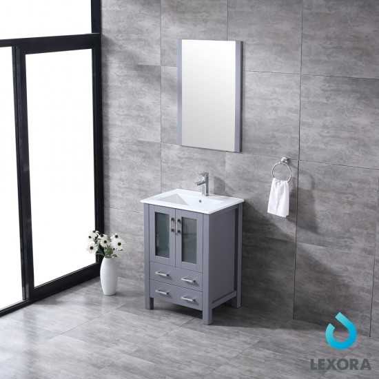 Volez 24" Dark Grey Single Vanity, Integrated Top, White Integrated Square Sink and 22" Mirror