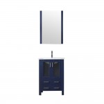 Volez 24" Navy Blue Single Vanity, Integrated Top, White Integrated Square Sink and 22" Mirror