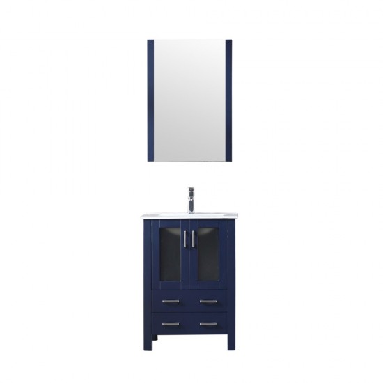 Volez 24" Navy Blue Single Vanity, Integrated Top, White Integrated Square Sink and 22" Mirror