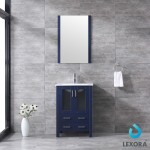 Volez 24" Navy Blue Single Vanity, Integrated Top, White Integrated Square Sink and 22" Mirror