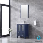 Volez 24" Navy Blue Single Vanity, Integrated Top, White Integrated Square Sink and 22" Mirror